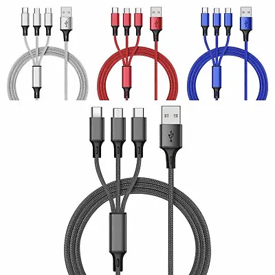Multi Charging Cable 1.2M USB Charger Cable 3 In 1 Charging Cable Nylon Braided • £2.39