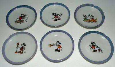 NM! DISNEY 1930's 6 PIECE  MICKEY MOUSE CHINA TEA SET  3 1/4  DIAMETER SAUCERS • $39.99