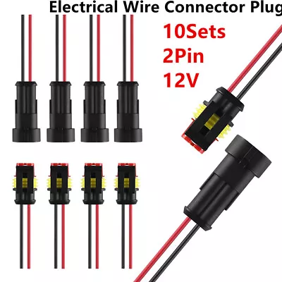 10Sets 2 Pin Way Car Electrical Connector Plug Waterproof HID Socket Connector • $6.70