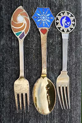 Vtg. A. Michelsen 1971 1976 1931 Gilded Sterling Christmas Spoon & Fork Set • $195