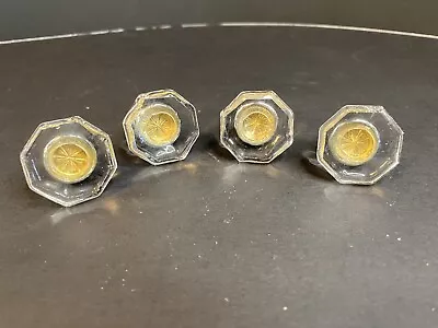 Antique Vintage Clear Glass Drawer Knobs Hexagon Set Of 4 Cabinet Pulls • $12.80