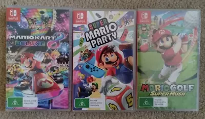 Mario Kart 8 Deluxe Super Mario Party Mario Golf  Nintendo Switch Games Bundle • $200