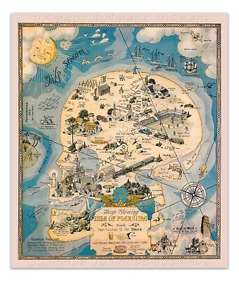 MAP SHOWING THE ISLE OF PLEASURE 1931 Funny Anti-Prohibition Vintage Art PRINT • $10.95