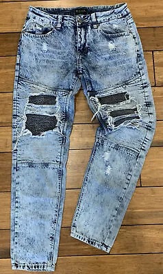 CJ Black Premium Skinny Flex Acid Wash Distressed Size 30/32 Men's Jeans Ripped • $34.99
