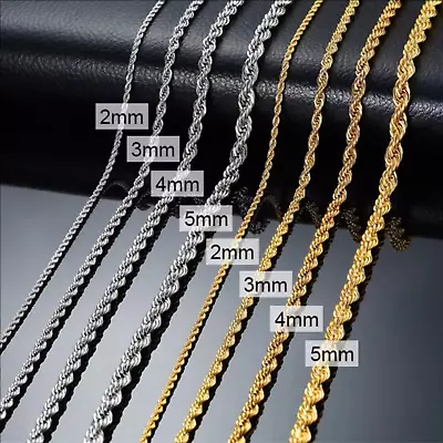 Stainless Steel Gold Plated Unisex Rope Chain 2345mm Hip Hop Jewelry For Men • $4.99