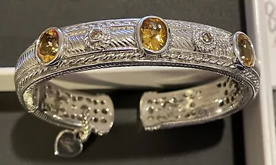 Authentic Judith Ripka Sterling Silver Hinged Cuff Cognac Quartz Bracelet 925 • $279.99