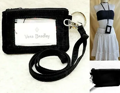 Vera Bradley Zip ID Case And Lanyard Set Classic Black Badge Holder School Work  • $25.99