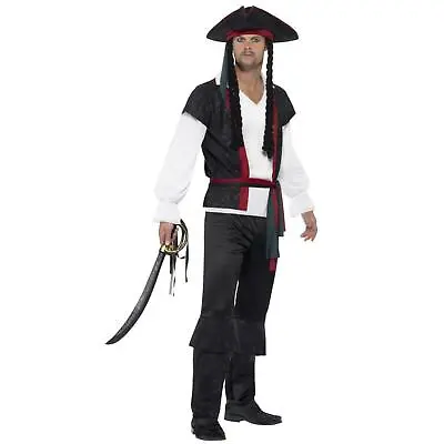 Mens Daring Pirate Captain Fancy Dress Costume Brave Halloween Dress Up Party • £24.93