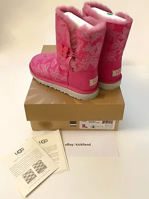 UGG Australia K Bailey Butterfly Boots Pink Suede W/Fur Size 4 Girls New • $120