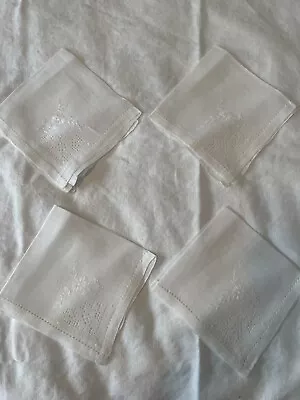 Linen Vintage Napkins 4 Perfect Condition New Elegant 12 X12  Beautiful Applique • $16.99