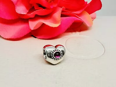 Authentic Pandora Pink Rhodolite Treasured Puff Heart Charm Retired 790573RHL  • $49