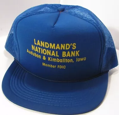 Vintage Blue Snapback Trucker Hat Landmand's National Bank Audubon Iowa Ball Cap • $11.11