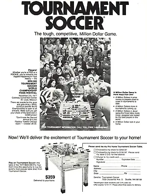1977 Pro Home Tournament Soccer Foosball Table Vintage Print AD Advertisement • $9.98
