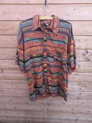 Honigman Shirt 2XL 50-52 Inch Made In Israel Boho Aztec Pattern Bright Vintage  • £25