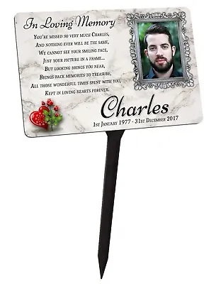 Your Photo Memorial Plaque & Stake Personalised. For Friend Family Garden Grave • £13.99