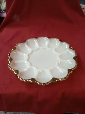 Vintage Fire King White Milk Glass Deviled Egg Serving Dish 10” • $24.95