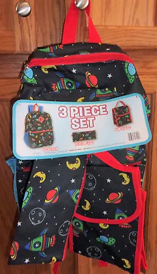 Staples Connect Kid's 3 Pc Backpack - Lunch Bag- Pencil Case - Space Rockets NEW • $12.95