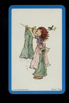 $4.50 • Buy Original Vintage Blank Back Card Sarah Kay Girl Hangs Washing On Line Blue Bird