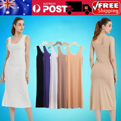 Lady Full Slips Under Dress Slip Anti-Static Tank Long Midi Dress Petticoat AU • $19.75