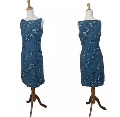 Vtg 90s Esprit Sheath Dress Sleeveless Bandanna Print Blue Coastal Cotton Sz 7/8 • $27