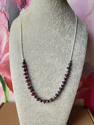 Vintage Style Natural Purple Stone Beaded Necklace Silver Chain • $35