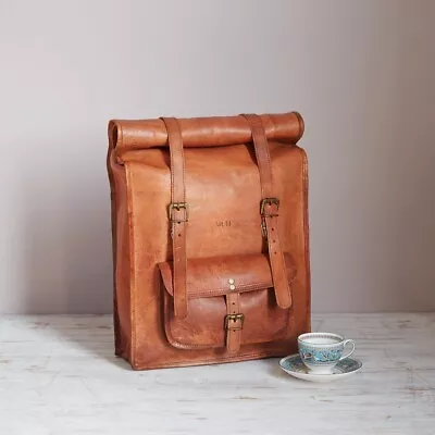 Men's Satchel Real Leather Backpack Genuine Travel Vintage Rucksack Bag • $65