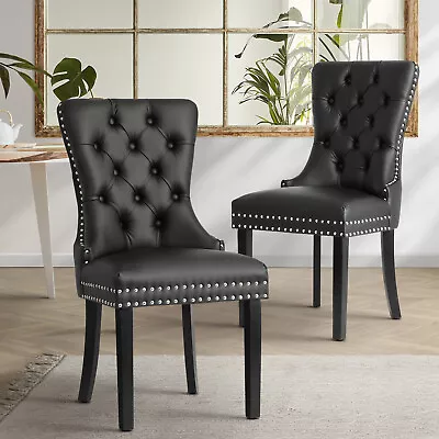 Oikiture 2x Dining Chairs Upholstered French Provincial Tufted PU Leather Black • $249.90
