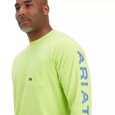 Ariat® Men's Rebar Cotton Strong Graphic Lime Green And Blue T-Shirt 10041625 • $22.97