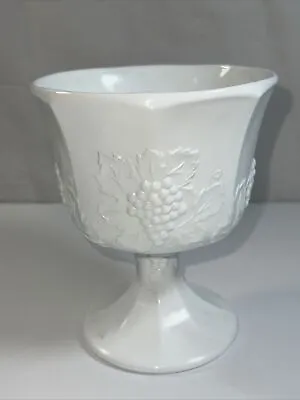 Vintage Harvest Grape White Milk Glass Pedestal Planter Vase Compote 6 1/2  Tall • $10.20