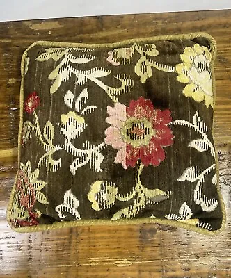 Vintage Velvet Throw Pillow Decorative Olive Green Red Pink Zip Floral 12”x12” • $26