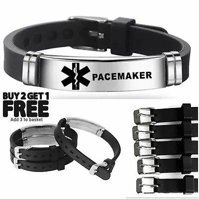 Pacemaker Medical Alert Bracelet Stainless Steel Adjustable Engraved Badge Heart • £5.49