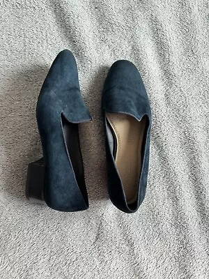 M&S Footglove Women Teal Suede Leather Loafers Size 5 Wider Fit • £15.90