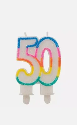 MULTICOLOURED 50TH GLITTER CANDLE 50 TH BIRTHDAY PARTY COLOURFUL New • £3.50