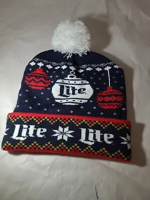 Miller Lite Beer  Winter Beanie Pom Hat Blue Red White • $17.99