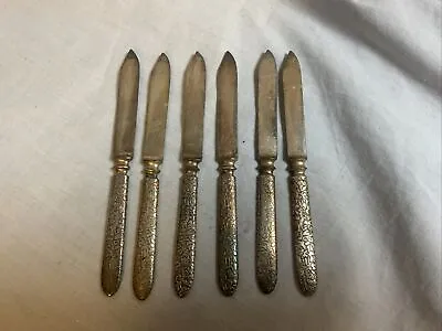 6 Vintage Meriden Silverplate Fruit Knives Embossed Handle 6”  • $8.06