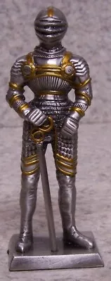 Figurine Medieval Knight Armor German With Sword NEW Pewter 4  With Gift Box • $29.99