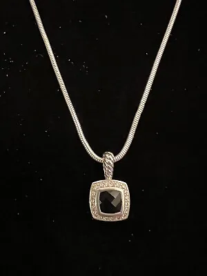 David Yurman Petite Albion Sterling Silver Pave Diamond Onyx Pendant Plus Chain • $329.99