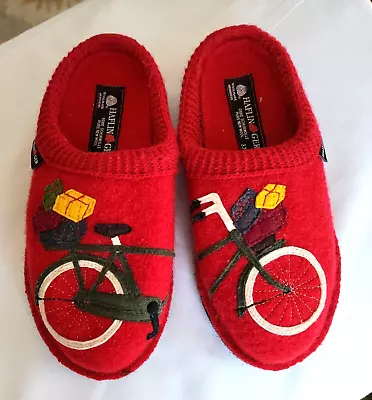 £30.76 • Buy Haflinger Germany Red Wool BICYCLE Embroidered Women's Slippers 37