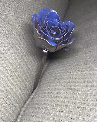 Scrap Metal Welded Flower SILVER BLUE ROSE Art Sculpture Decor Handcrafted 8.75” • $20