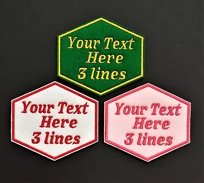 £3.95 • Buy Personalised Embroidered Name Patch Badge Hexagon Three Lines Box Iron On Sew On