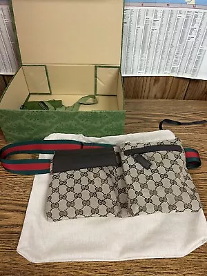 Auth Gucci GG Canvas Monogram Waist Belt Bum Bag Fanny Pack Sherry Brown 28566 • $310