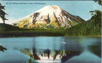 Mt. St. Helens SPIRIT LAKE Washington Linen Postcard - Colourpicture • $3