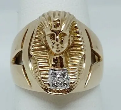 14kt Yellow Gold Estate Diamond Egyptian King Egypt Ring With European Shank  • £983.49