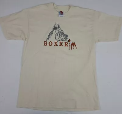 Vintage 90s Boxer Dog Embroidered T Shirt Vtg NWT Deadstock Animal Vtg USA Tan • $29.99