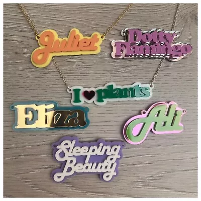 Name Necklace Personalised Laser Cut Acrylic/plastic Double Layer Funky • £19.50