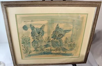 Vintage MCM Watercolor Painting Owls Signed Jo Birdsey Lindberg Large Framed • $299.99