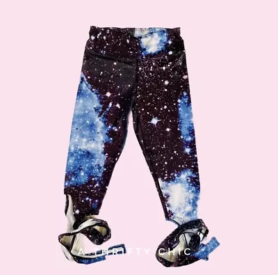 NEW NWOT Galaxy Print Leggings Size S Small Yoga Stretch Workout Pants Tie Wrap • $12