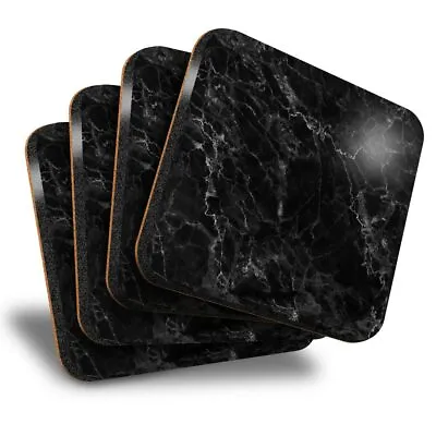 £7.99 • Buy Set Of 4 Square Coasters - Black Marble Effect Art Rock  #44319