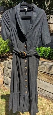 $20 • Buy ASOS Black Linen Belted Midi Dress Size 10