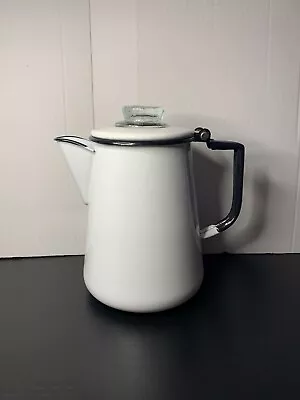 Vintage White Enamelware Glass Top Coffee Pot Percolator • $29.99